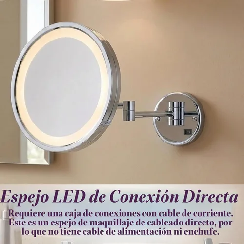 Vista 4 de JERDON HL1016CLD - Espejo de maquillaje con cableado para montaje en pared, 5X/1X, cromado, HL1016CLD Alambre directo cromado