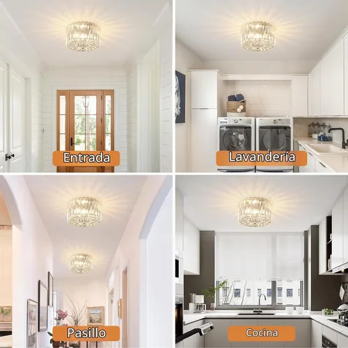 Vista 4 de Lámpara de techo de cristal cromado de 2 luces, montaje empotrado Cromo-Flush