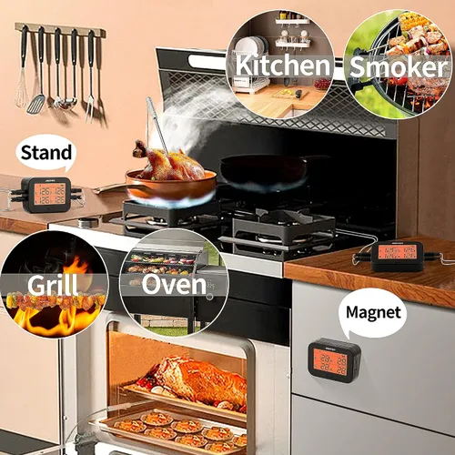Vista 4 de Termómetro digital Bluetooth para carne con 4 sondas, termómetro de carne de lectura instantánea para parrilla, función de alarma de temperatura