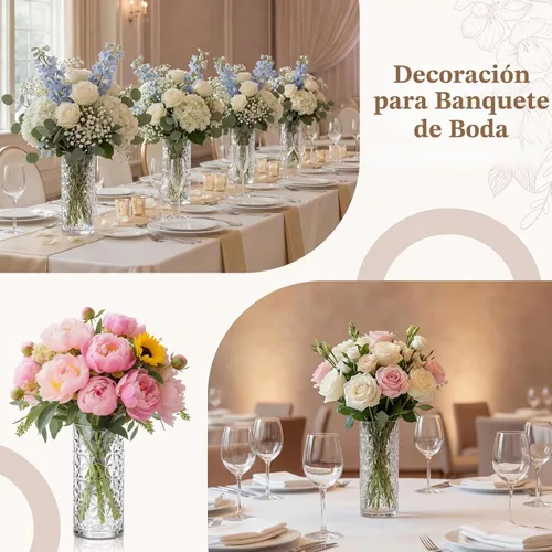 Vista 6 de Mumufy 24 piezas de jarrones de flores de plástico en masa, pequeños jarrones transparentes para centros de mesa, decoraciones de boda, banquetes