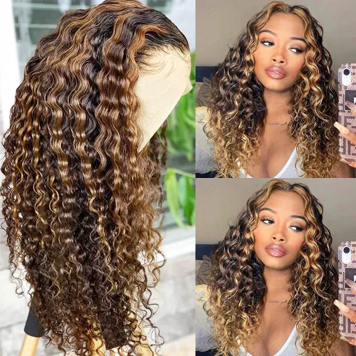 Vista 9 de Pizazz - Pelucas de cabello humano ondulado profundo con encaje frontal de 13 x 4, nudos blanqueados previamente despuntados Pelucas de cabello