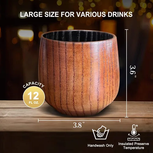 Vista 2 de HWISDMIG Vaso de madera carbonizada de 12 onzas, regalos de bourbon para 1 paquete carbonizado
