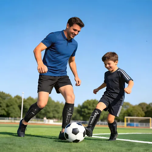 Vista 6 de Espinilleras de fútbol para niños y jóvenes, espinilleras de esquí para niños, niñas, adultos, hombres y mujeres, equipo de fútbol protector