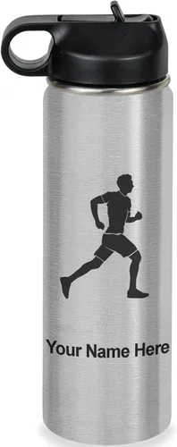Vista 46 de LaserGram Botella de agua personalizada, Running Man, acero inoxidable de doble pared aislada al vacío con popote superior, regalo grabado