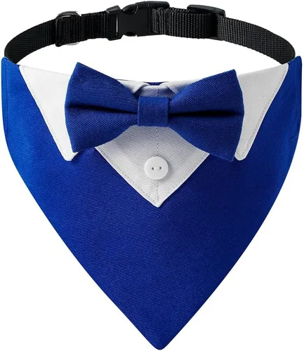 Vista 7 de Collar de perro de esmoquin para boda, compromiso y cumpleaños, collar bandana formal para perro disfraz con corbata de moño y hebilla ajustable