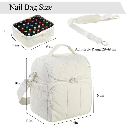 Vista 4 de FCQQYWZ Organizador de esmalte de uñas con 2 fundas desmontables con capacidad para 60 botellas y lámpara de uñas, organizadores de uñas portátiles