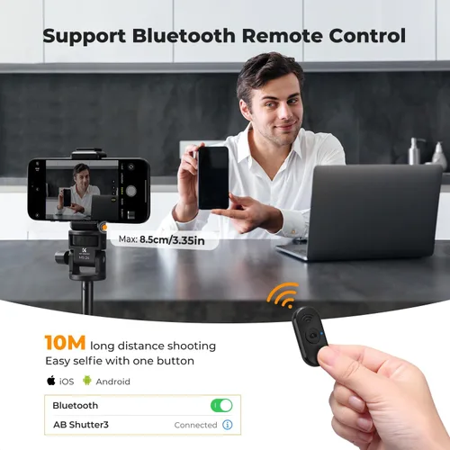 Vista 4 de K&F CONCEPT Palo de Selfie Trípode, Soporte de Luz Extensible de 69" con Tornillo de 1/4" y Control Remoto, Soporte para Teléfono con Cámara Mini