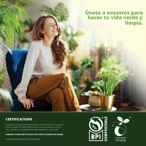 Vista 5 de Simply Bio Bolsas de basura compostables de 13 galones con cordón de cierre, extra gruesas de 1 mil, 49.21 litros, 30 bolsas, bolsa alta de cocina