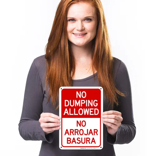 Vista 9 de No se permite el dumping No Arrojar Basura Bilingüe Sign, 10 x 7 pulgadas, aluminio 040 libre de óxido, fabricado en Estados Unidos por Sigo Signs