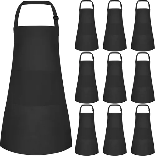 Vista 25 de Juego de 5 delantales para niños, delantal ajustable para niños con 2 bolsillos, delantal de chef para niños para pintar, cocinar, hornear, Negro