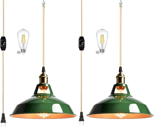 Vista 11 de Lámpara colgante de ratán para enchufar, con cable de enchufe, lámpara colgante de bambú regulable, tejida a mano estilo bohemio, pantalla