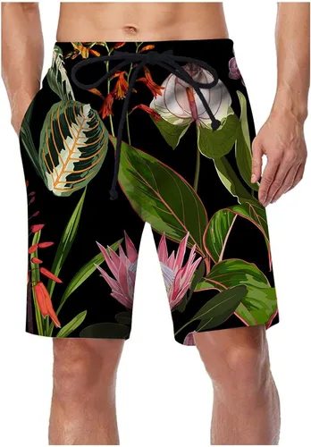 Vista 2 de Traje de baño para hombre con estampado floral para playa, trajes de baño hawaianos con bolsillos, traje de baño para hombres