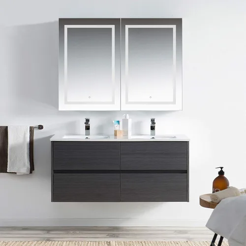Vista 18 de Krugg Botiquín LED de 36 x 36 pulgadas Armario de espejo empotrado o de montaje en superficie con atenuador y desempañador + 3 espejos