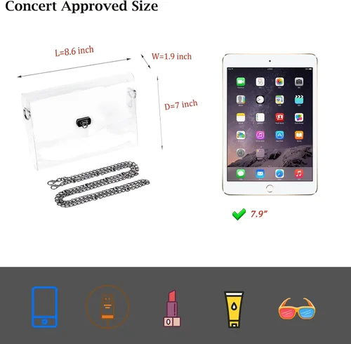 Vista 5 de JOMPARO Monederos transparentes para mujer, para eventos de estadio, bolsa cruzada transparente con cadena de metal
