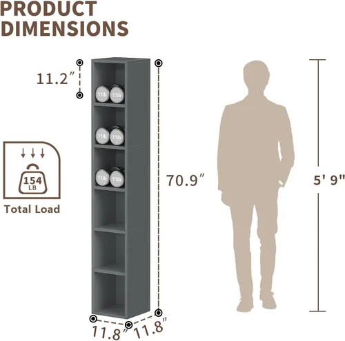 Vista 3 de ALISENED Estantería estrecha de 6 niveles de 70.8 pulgadas de alto, estantería de esquina de madera con 6 estantes, organizador de almacenamiento