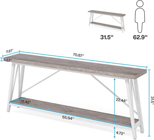 Vista 2 de Tribesigns Mesa de sofá extra larga de 70.9 pulgadas detrás del sofá, mesa consola de entrada industrial para pasillo, entrada, sala de estar, gris
