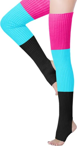 Vista 3 de v28 Calentador de piernas de punto neón para mujer de los años 80, fiesta, baile, deportes, yoga