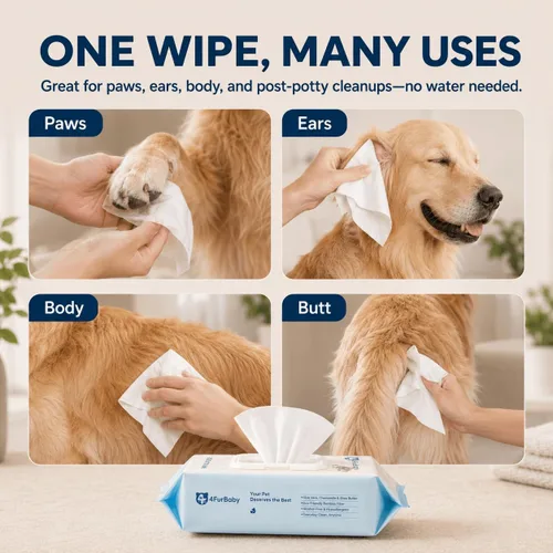 Vista 6 de Toallitas para perros para patas y traseros, sin perfume, 100