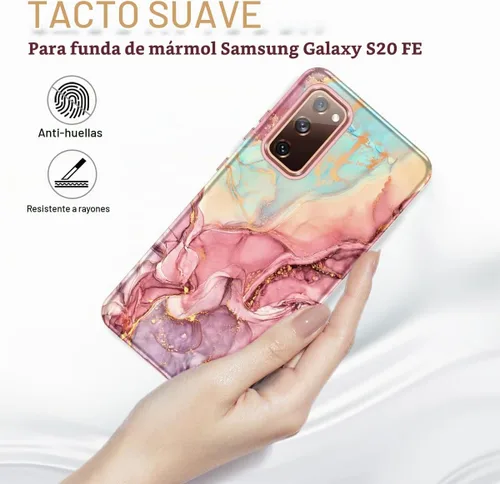 Vista 3 de Btscase para Galaxy S20 FE 5G, Funda de patrón de mármol 3 en 1 resistente a los golpes cuerpo completo duro PC+Silicona suave para caídas