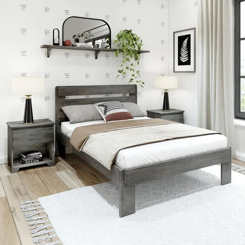 Vista 7 de Plank+Beam Cama individual moderna de granja, cabecera de tablones, marrón granero Barnwood Marrón