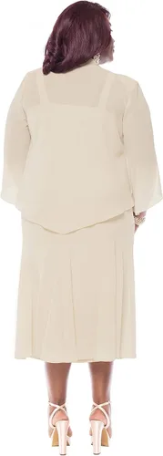 Vista 2 de R&M Richards - Vestido de gasa con cuentas para mujer