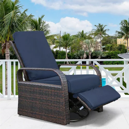 Vista 9 de Art to Real - Silla reclinable de mimbre para exteriores con cojines de 5.5 pulgadas, sillas de descanso ajustables automáticas, silla reclinable
