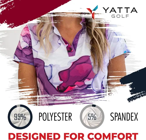 Vista 5 de YATTA GOLF Polo de golf para mujer resistente a las arrugas absorbe la humedad y cuello en V para mujer