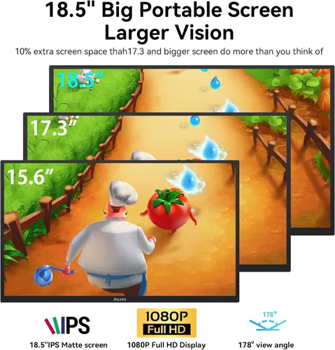 Vista 3 de Monitor portátil de 18.5 pulgadas 120Hz FHD 1080P HDMI USB-C, 99% sRGB, monitores de juegos HDR Altavoces incorporados Kickstand y VESA Segunda