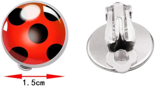 Vista 4 de Aretes de mariquita con clip, sin perforación, diseño de mariquita, joyería con brazalete de oreja plateado, dije rojo con punto negro para niña