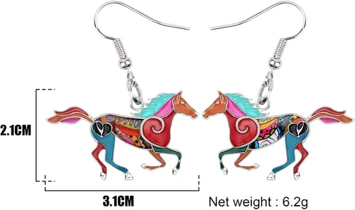Vista 6 de Aretes de aleación esmaltada para caballos, colgantes de moda, joyería para mujeres y niñas, bonito regalo, Zinc Zinc Esmalte, No es una piedra