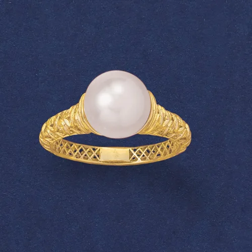 Vista 4 de Ross-Simons 9-9.5mm Cultured Pearl Filigree Ring in 14kt Yellow Gold