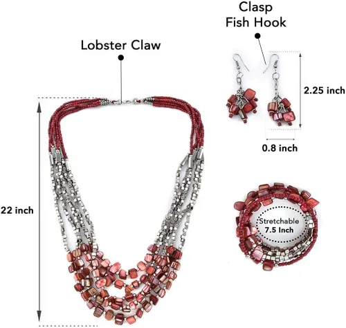 Vista 3 de Shop LC Handmade Chunky Beaded Costume Jewelry for Women Seed Bead Long Necklace Bracelet Earrings Set Boho Beach Summer Gifts Valentines Day Gifts