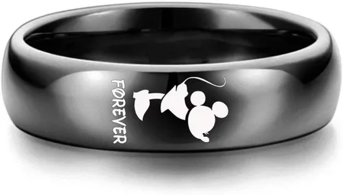 Vista 4 de XAHH Anillos para parejas de acero de titanio para él y ella, diseño de Mickey Mouse Kiss Forever Together Promise - Alianza de boda negraCompra 2