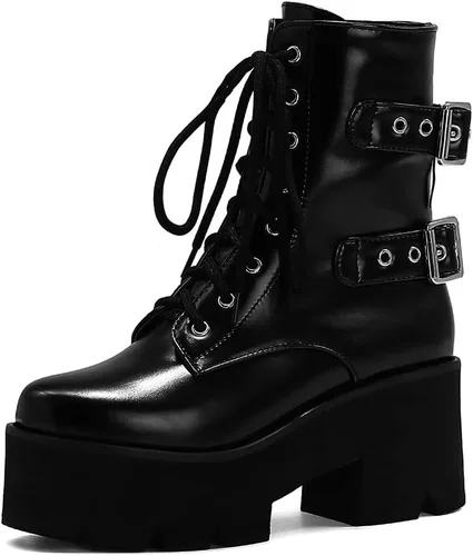 Vista 18 de mikarka Platform Boots for Women - Womens Combat Boots with Chain Design 1-negro