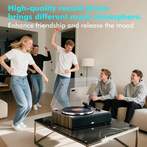 Vista 6 de Tocadiscos con altavoz, tocadiscos de vinilo con cartucho magnético para decoración del hogar y entretenimiento, tocadiscos de vinilo adecuado