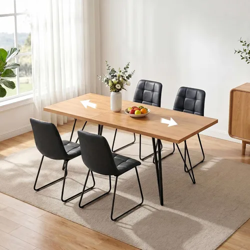 Vista 11 de HIPIHOM Mesa de comedor extensible para 4-6, de 55 a 71 pulgadas para espacios pequeños Mesa de roble