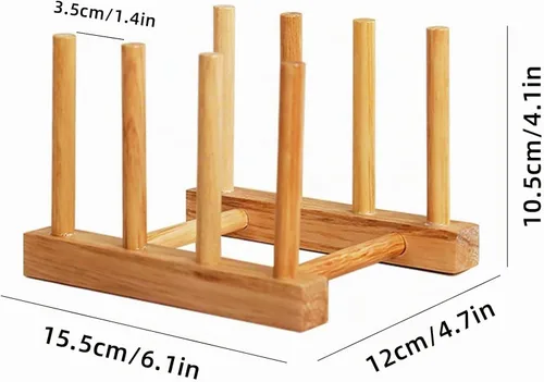 Vista 3 de Kunovo Estantería de Platos de Bambú, Organizador de Tapas de Olla/Platos/Tablas de Cortar para Gabinetes de Cocina, Soporte de Secado de Botellas 3G