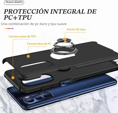Vista 4 de Funda para Moto G Stylus 5G 2022 con película nano a prueba de explosiones, paquete de 2, funda invisible de grado militar (negro)