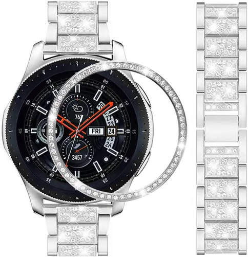 Vista 11 de DEALELE Correas compatibles con Samsung Galaxy Watch de 1.81 pulgadas / Gear S3 Frontier/Classic, correa de metal con diamantes de imitación 2# negro
