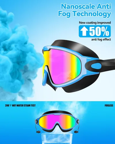 Vista 4 de Aegend - Nuevas gafas de natación de visión amplia para adultos, con protección antiniebla/UV, sin fugas, con tapones para los oídos para hombres