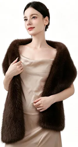 Vista 15 de Dikoaina Bufanda de invierno para mujer de piel sintética, con cuello, tipo envoltura, de piel sintética Beige