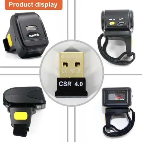 Vista 8 de Escáner de código de barras de anillo Bluetooth 2D, mini lector de código de barras inalámbrico portátil symcode