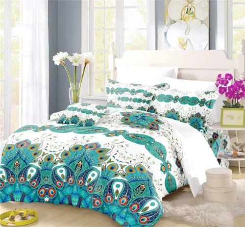 Vista 7 de REALIN Juego de funda de edredón de pavo real, ropa de cama colorida Phnom Penh, juego de ropa de cama azul real noble de 2/3/4 piezas, fundas