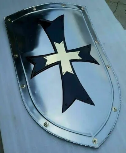 Vista 3 de INDIAN ENTERPRISES Escudo vikingo para decoración del hogar y la oficina medieval Larp Warrior calibre 18, escudo templario de acero fuerte