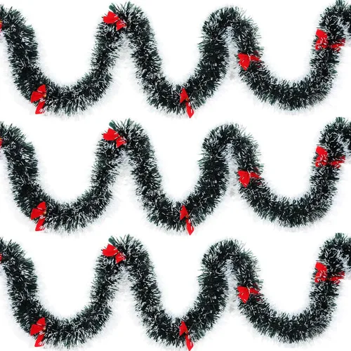 Vista 10 de 3 guirnaldas de oropel de Navidad de 8.2 pies (total: 24.6 pies) con 24 lazos rojos para interiores y exteriores, día festivo, Mardi Gras, Navidad