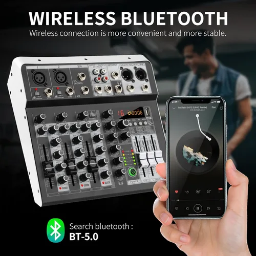 Vista 12 de XTUGA KP4 Mezclador de audio de 4 canales con Bluetooth, controlador de tablero de sonido DJ