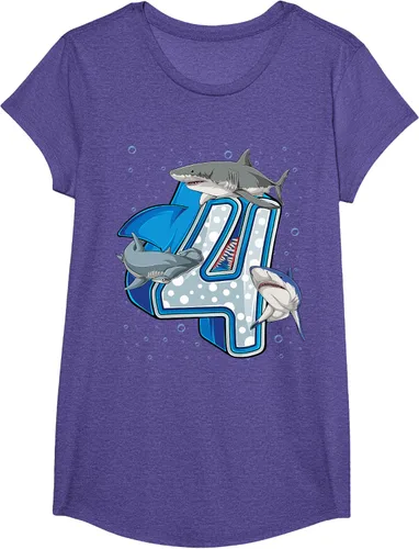 Vista 20 de Camiseta de 4.º cumpleaños para niños de 4 años con diseño de tiburón oceánico Negro