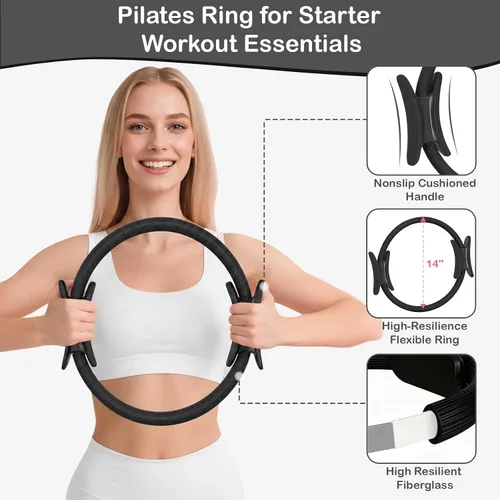 Vista 3 de Hoedia Kit de Pilates de 17 Piezas para Mujeres, Equipo de Pilates Anillo y Pelota Set con Bandas de Resistencia, Correa de Yoga, Deslizadores