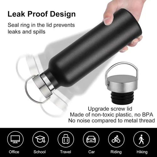 Vista 2 de Volhoply 24 onzas Botella de agua aislada con boca estándar con tapa de combinación de plástico y acero inoxidable, botellas de agua de 304 18/8