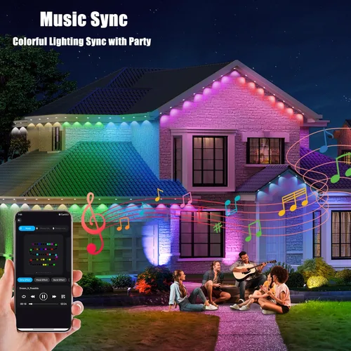 Vista 4 de Luces permanentes para exteriores de 50 pies con 30 luces LED RGB inteligentes, control remoto, aplicación/control remoto, impermeable IP67